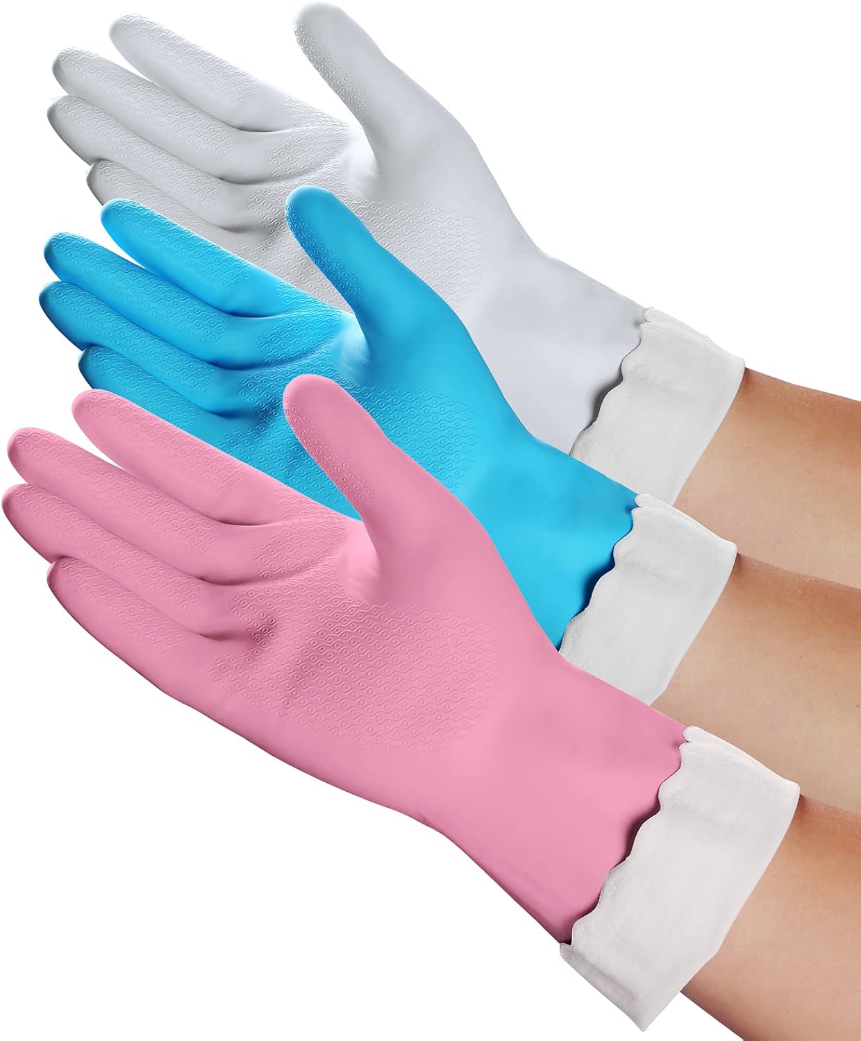 Thumbnail 6 de HSL Household Cleaning Gloves (2 Pairs) – Latex-Free, PVC, Cotton-Lined, Waterproof, Non-Slip, Medium