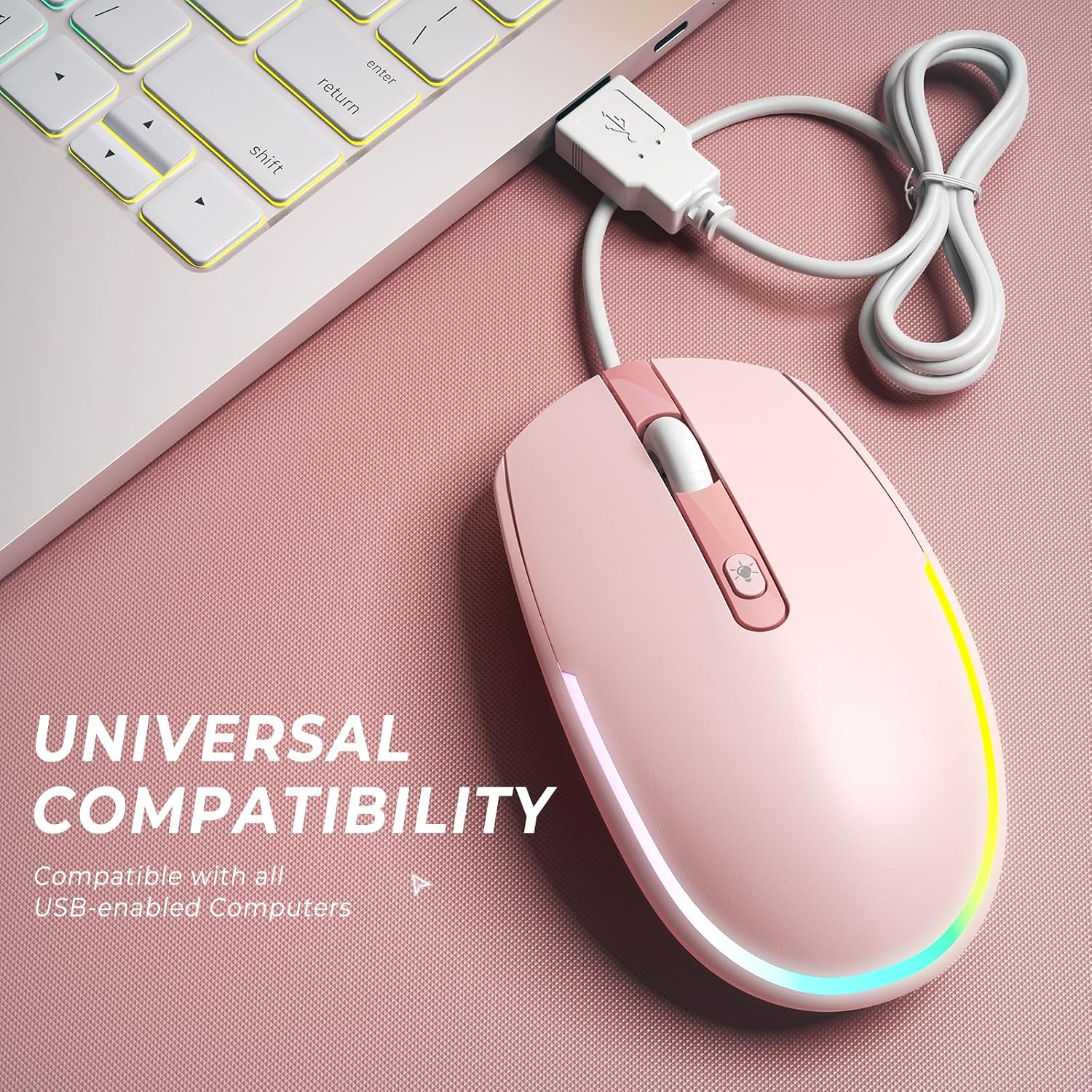 Detalle 2 de Seenda wired mouse 1600 DPI RGB in pink