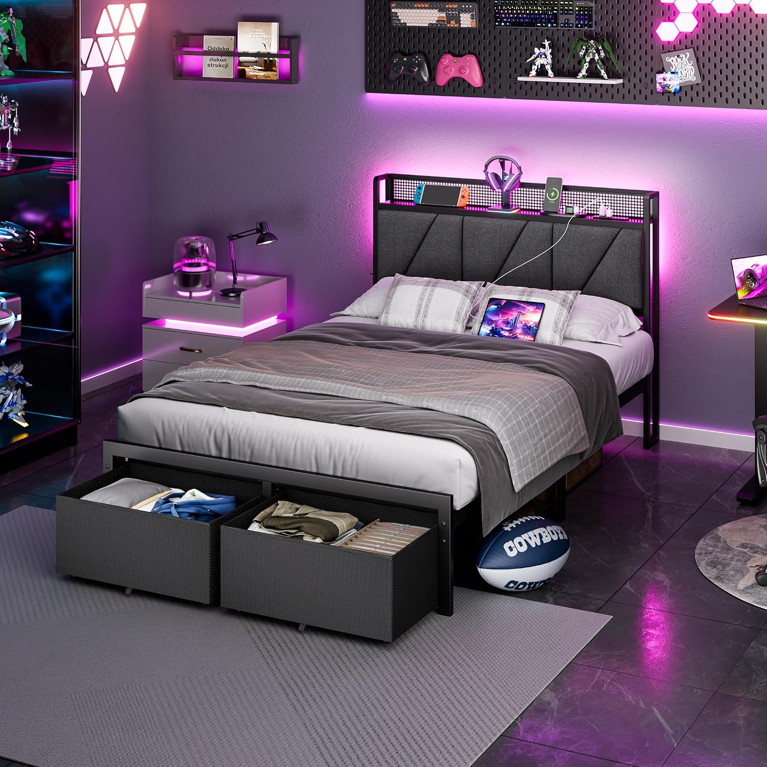 Thumbnail 6 de Furnulem Full Bed Frame with Upholstered Headboard