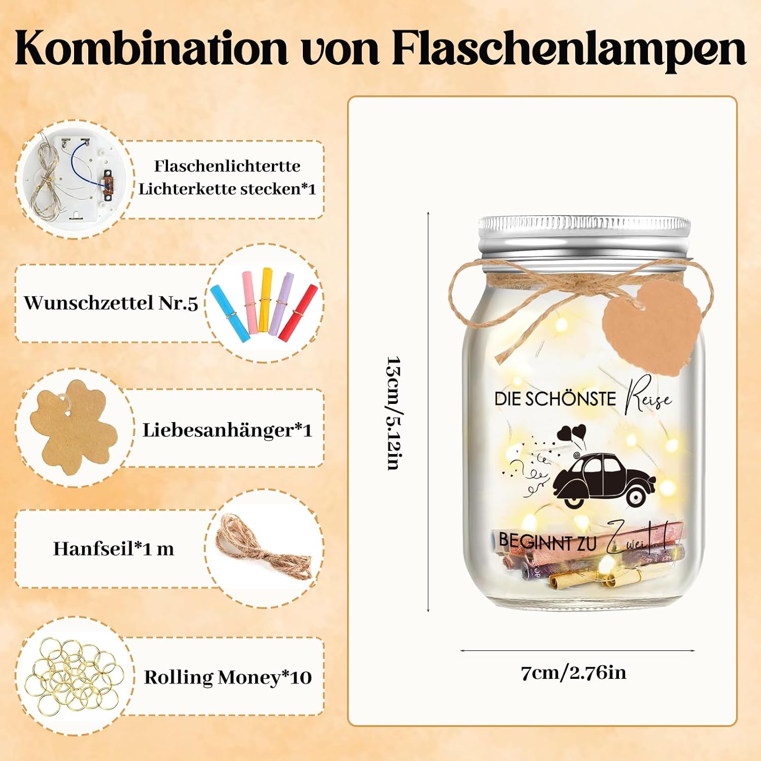 Detalle de Hiipeefeel LED Flaschenlicht Geldgeschenk Hochzeit – Verlobungsgeschenk für Brautpaar
