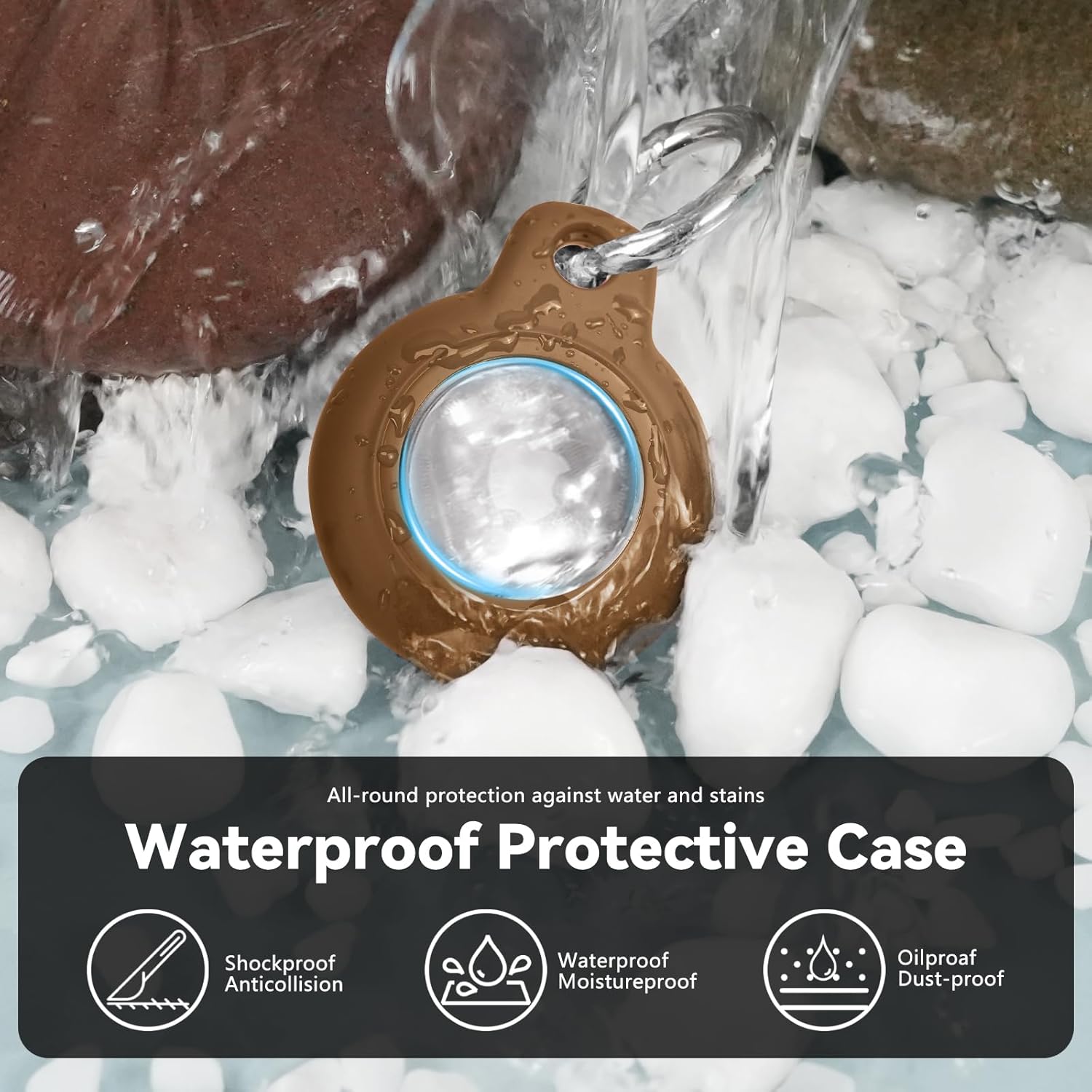 Detalle 2 de TNSNK Wasserdichtes AirTag Holder Case mit Drehverschluss – Brown
