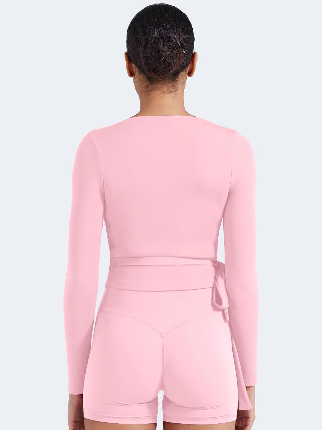 Detalle de YEOREO Ease Women's Pilates Wrap Top, Long Sleeve V-Neck Crop