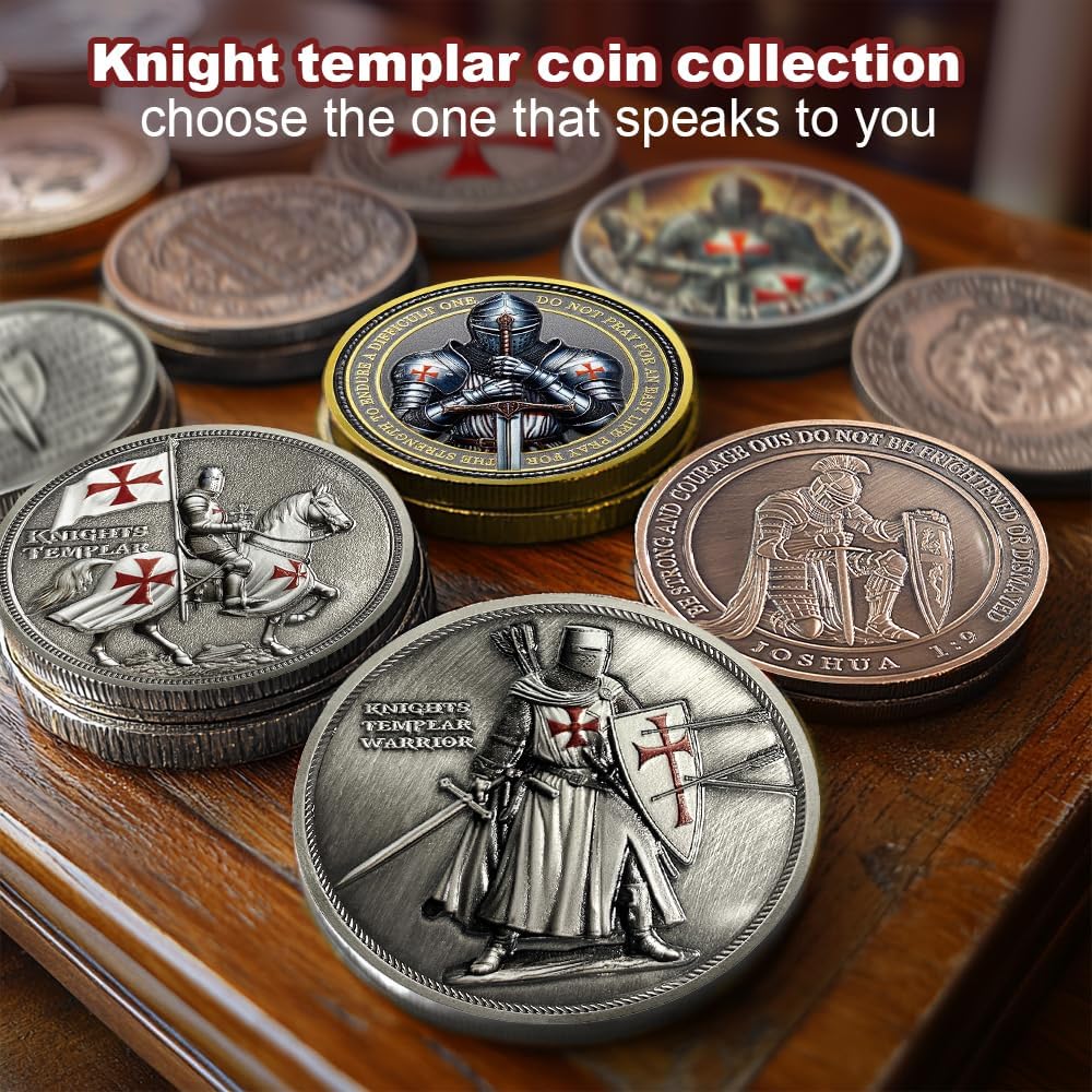 Detalle de RYUKENLM Knights Templar Challenge Coin, Antique Silver-Plated Zinc Alloy