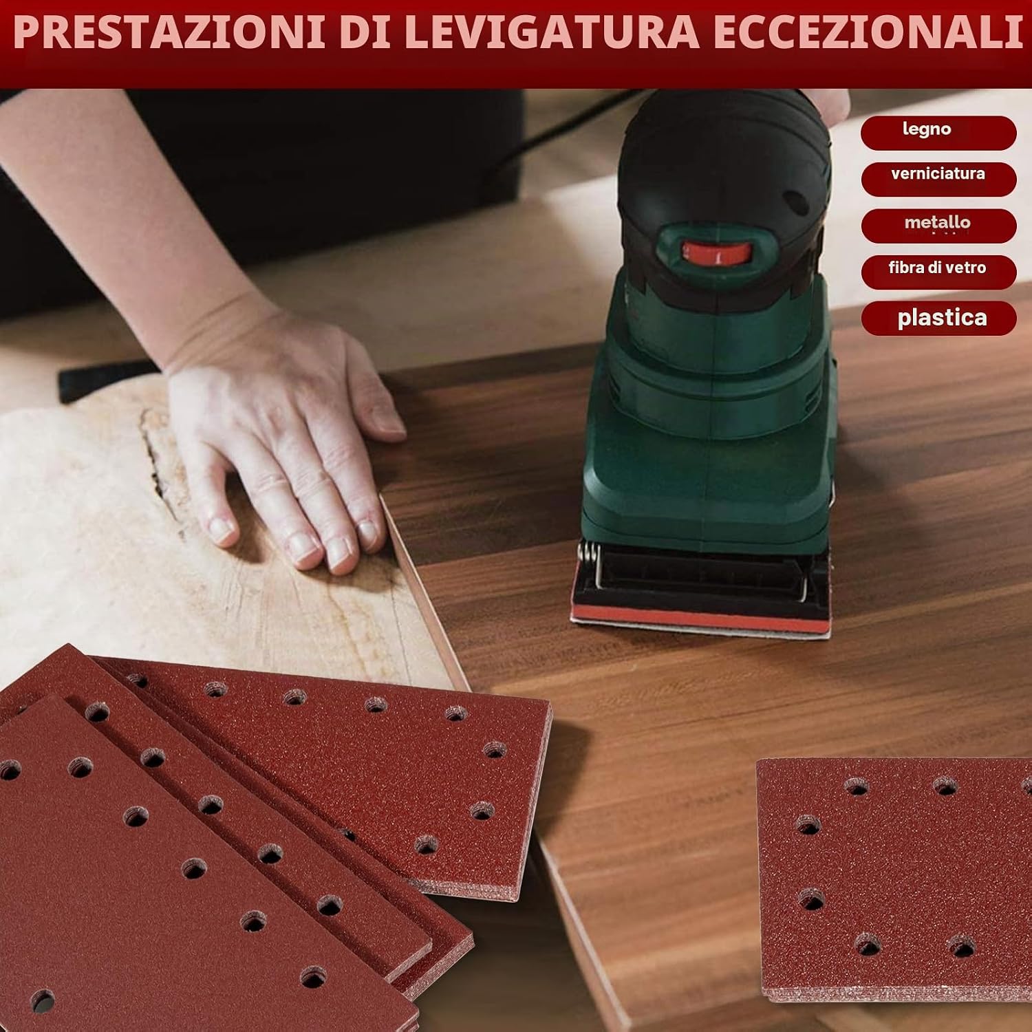 Thumbnail 4 de BIGP 50 Fogli abrasivi assortiti 230x115 mm, G40–G240, 14 fori | Adesivo, 50 pezzi
