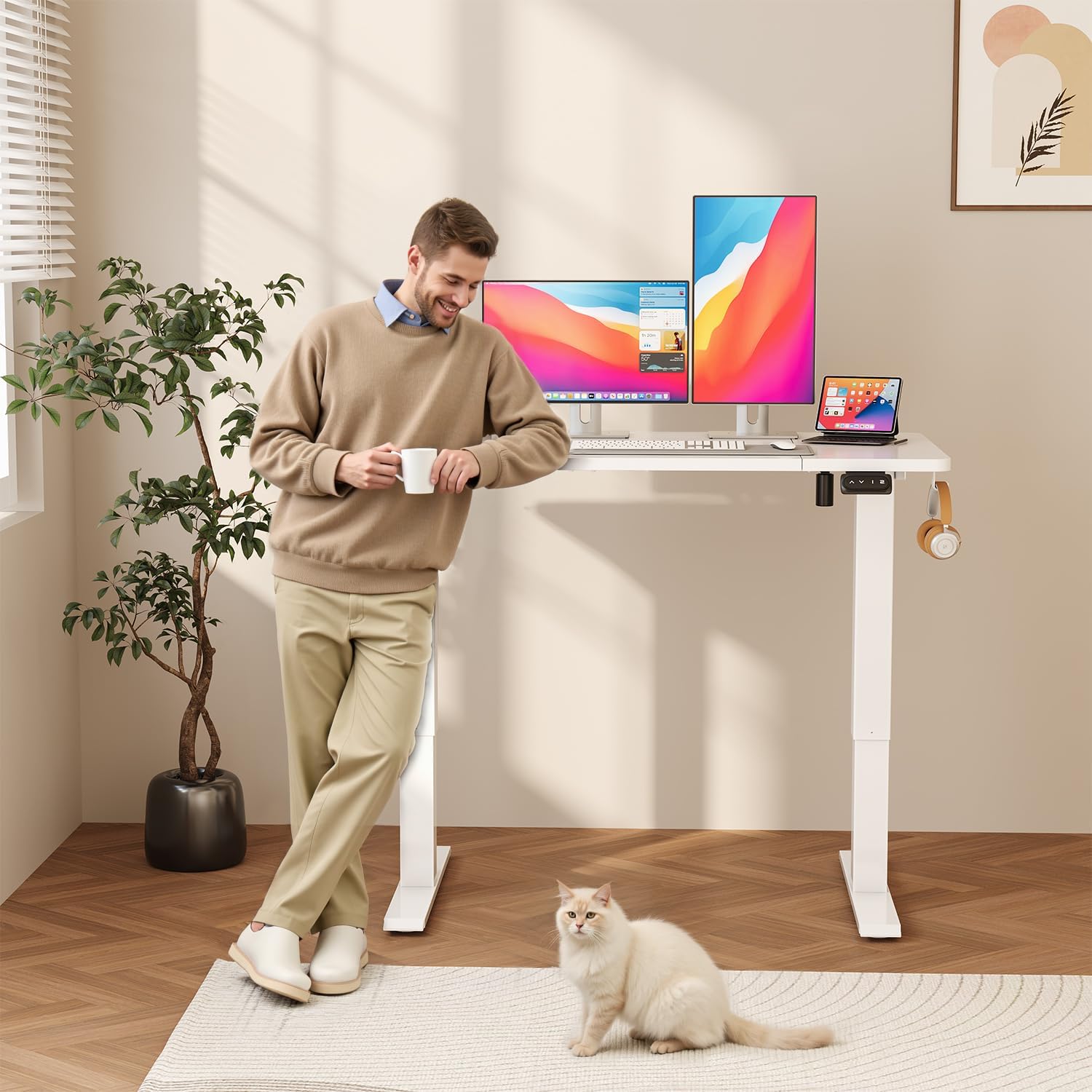 Detalle 2 de JUMMICO Scrivania regolabile in Altezza, Standing Desk 140 x 60 cm – bianco
