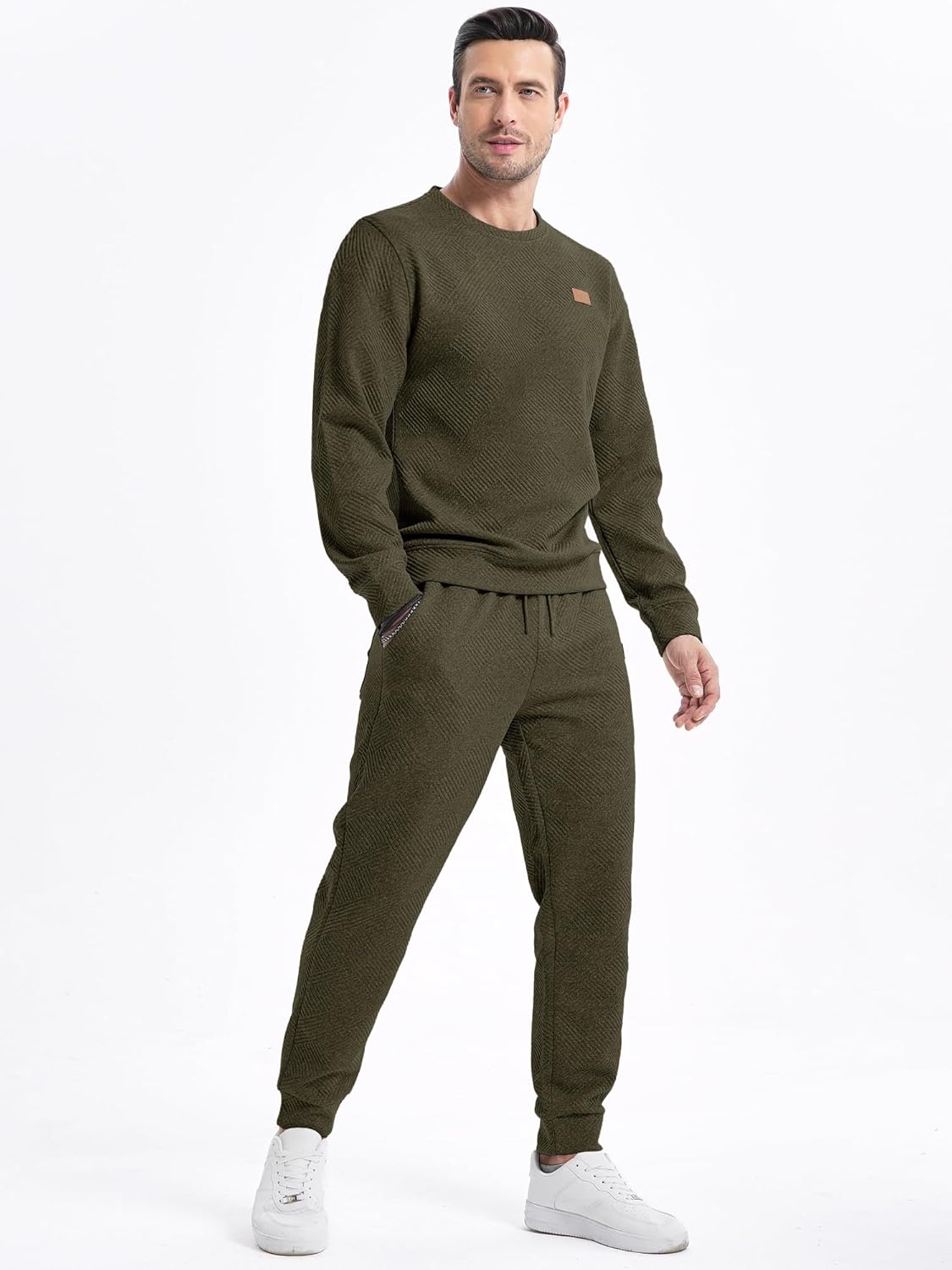 Thumbnail 1 de JMIERR Men's 2-Piece Knit Jacquard Tracksuit Set with Hooded Sweatshirt and Joggers