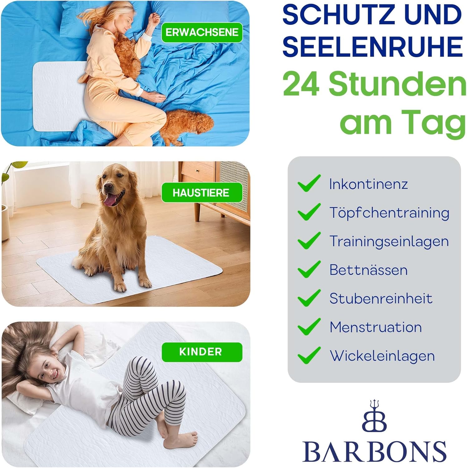 Thumbnail 4 de Barbons Inkontinenzunterlage 75×90 cm Wasserschutz