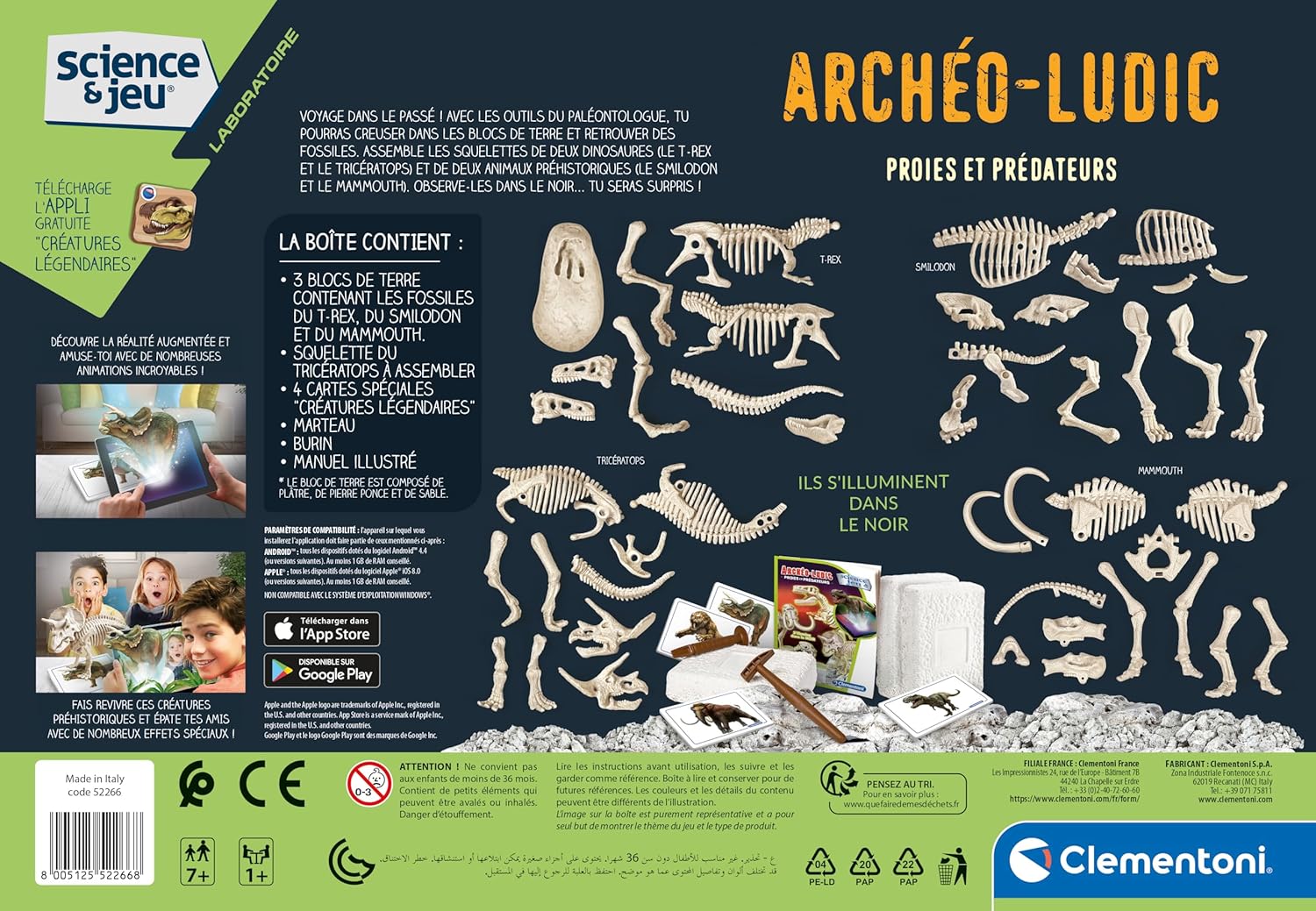 Thumbnail 2 de Coffret Archéo Ludic Clementoni – Proies et prédateurs (7 ans+) avec squelettes phosphorescents et réalité augmentée
