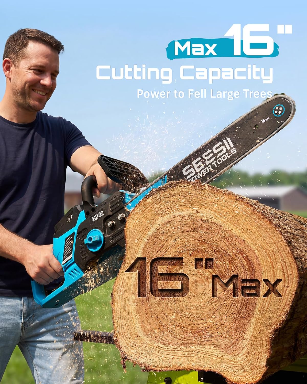 Detalle de SEESII M16 Ace 40V Cordless Chainsaw, 16-Inch Bar, Brushless Motor