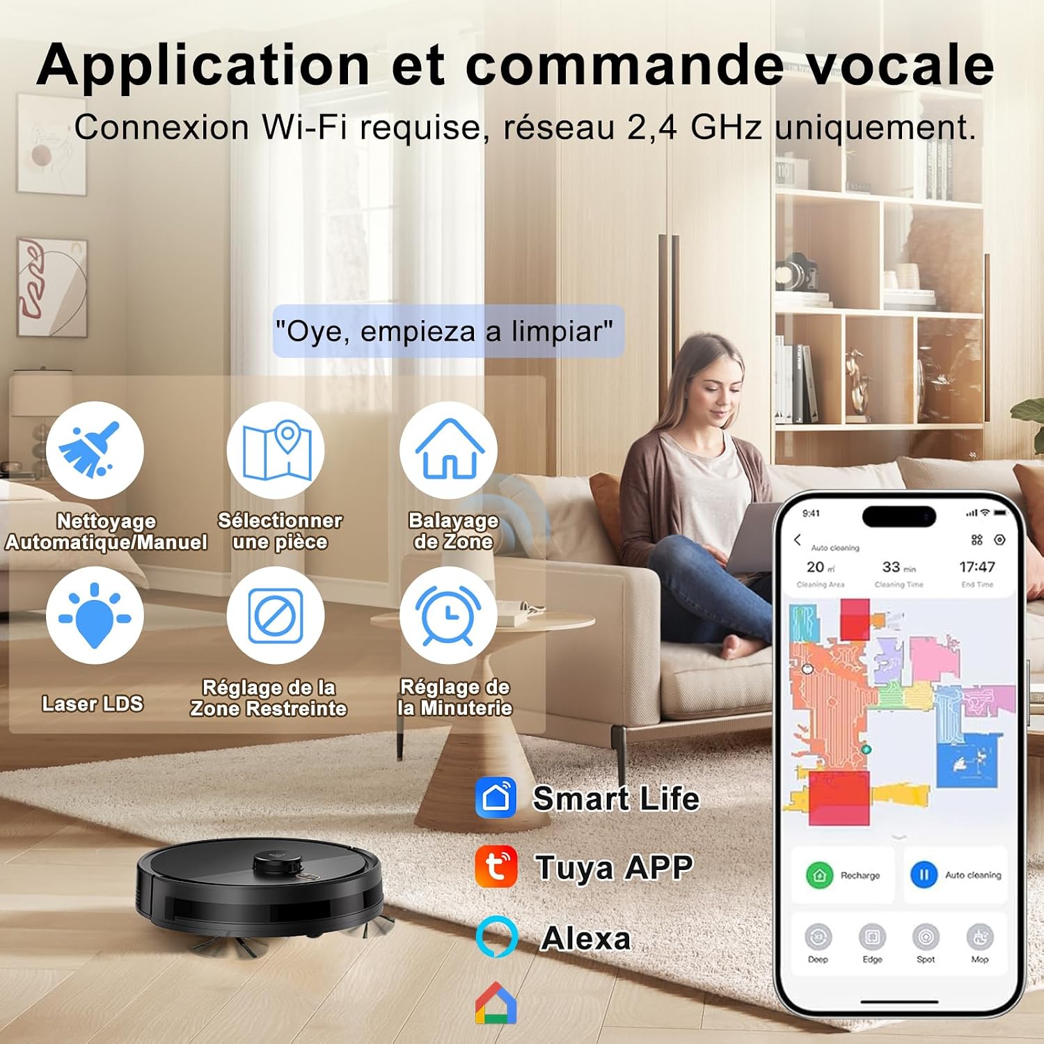 Detalle 2 de Robot aspirateur 2025 avec cartographie, 120 min, LiDAR