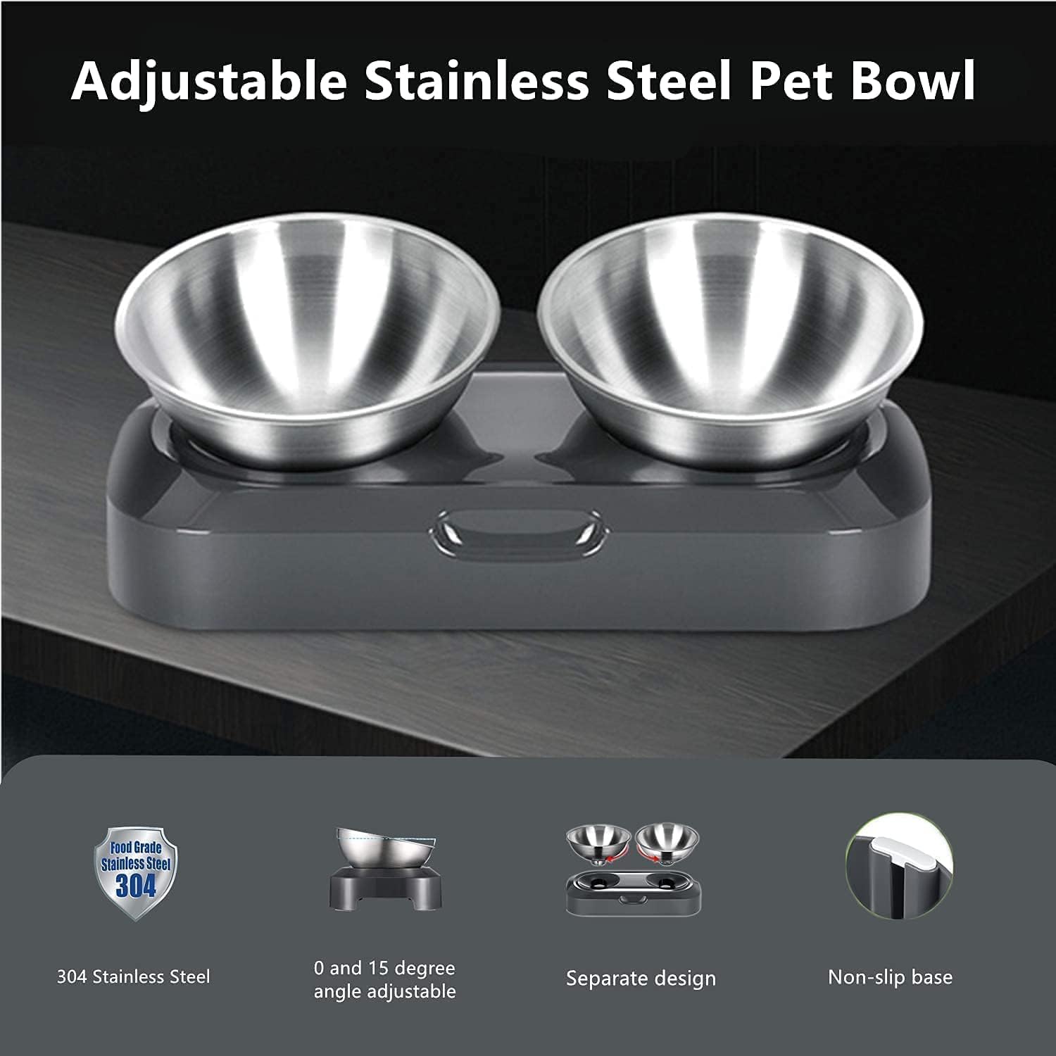 Detalle de PewinGo Cat Bowl 15° tilted stainless steel feeder 🐱