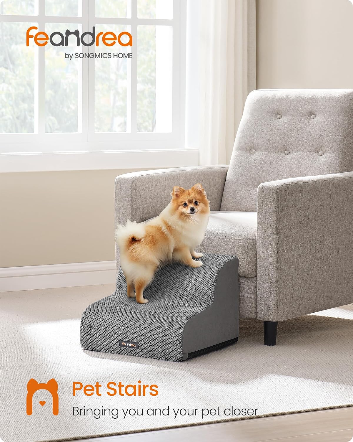 Detalle 2 de Feandrea 2-Step Dog Stairs (Waffle-Pattern Corduroy) PPS012GD01 in Dove Grey
