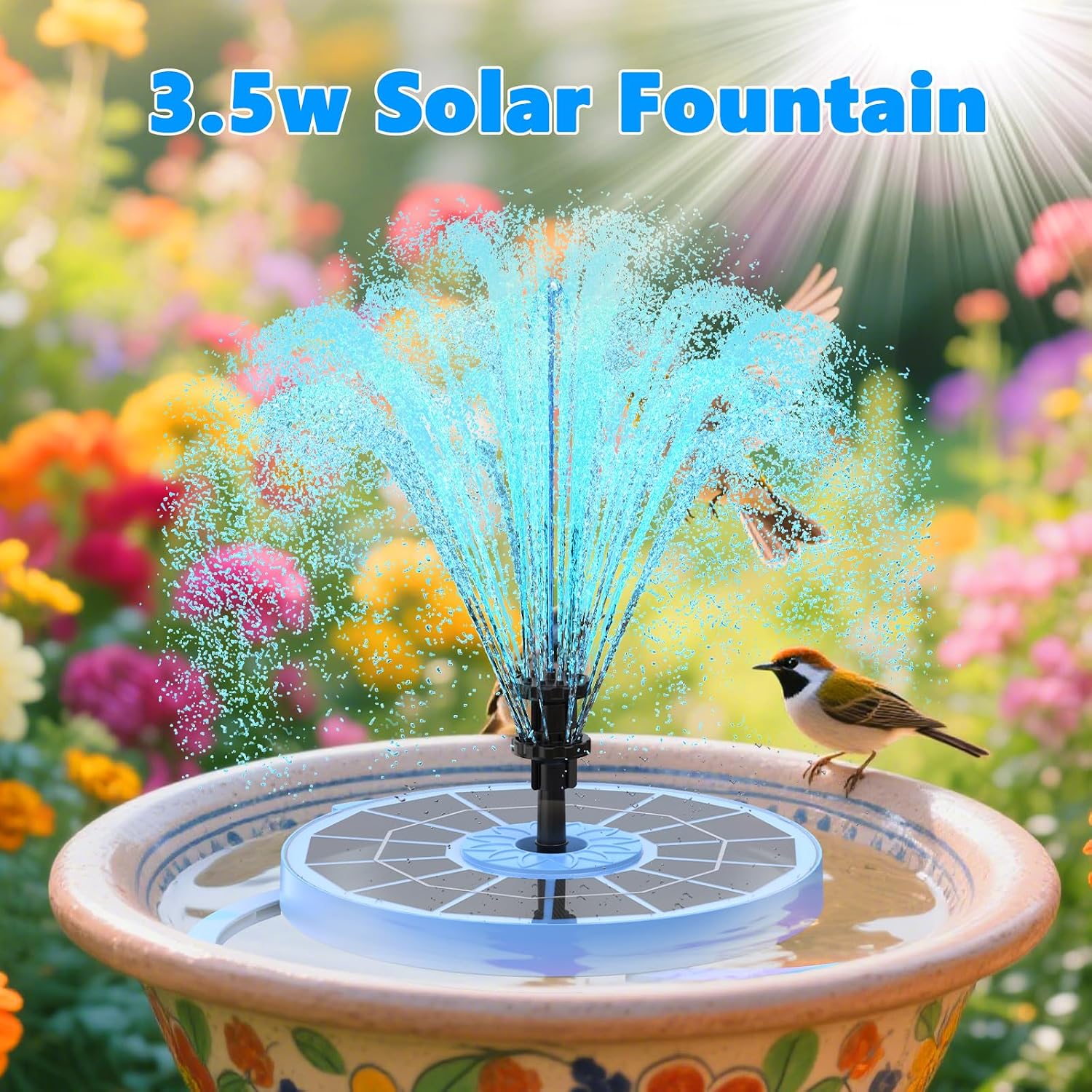 Detalle de AISITIN 3.5W Solar Fountain Pump – Upgraded 2025 (Blue) for Bird Bath, Garden and Pond