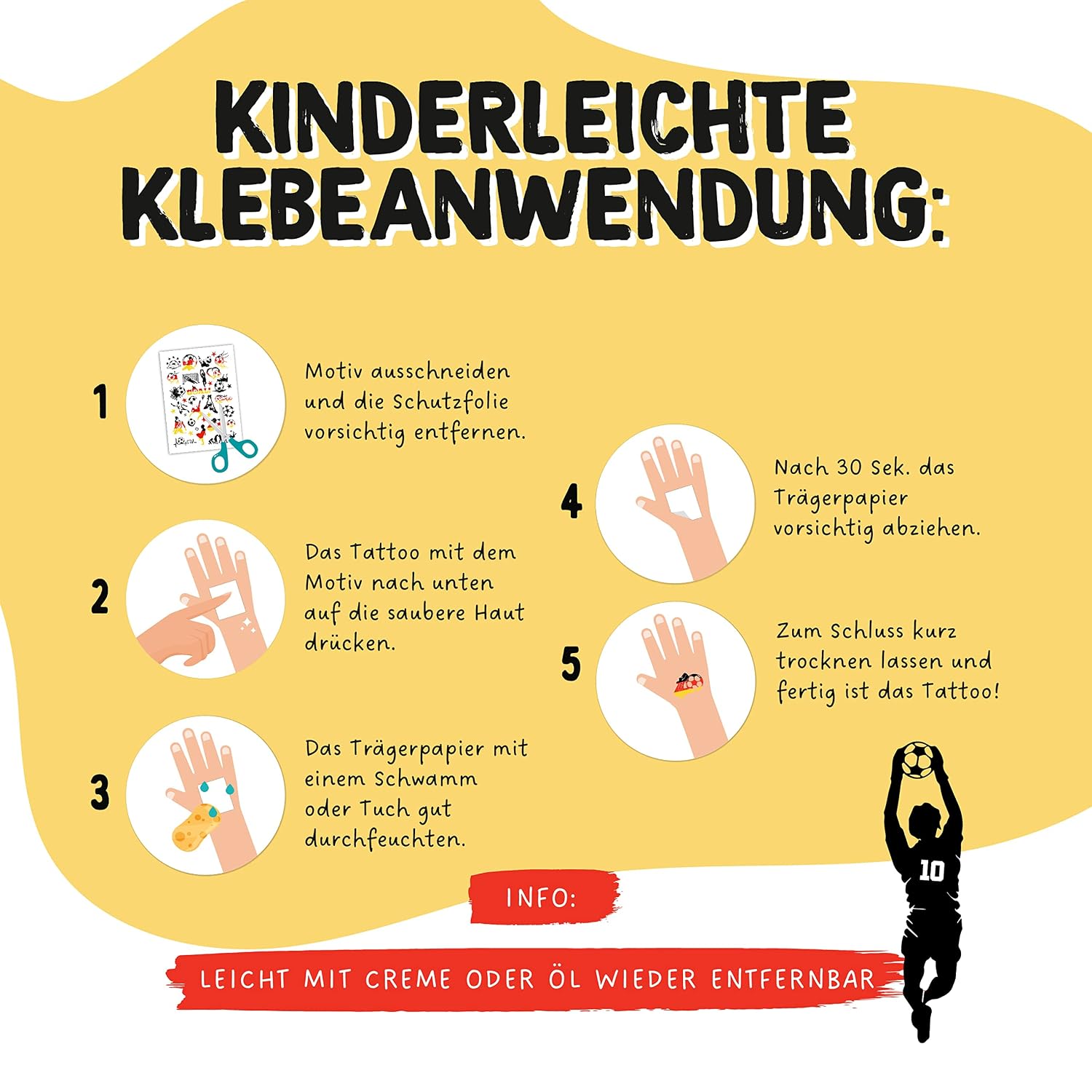 Thumbnail 3 de Papierdrachen 100 Metallic Tattoos – Glitzer-Tattoos für Deutschland-Fans, vegan & geprüft