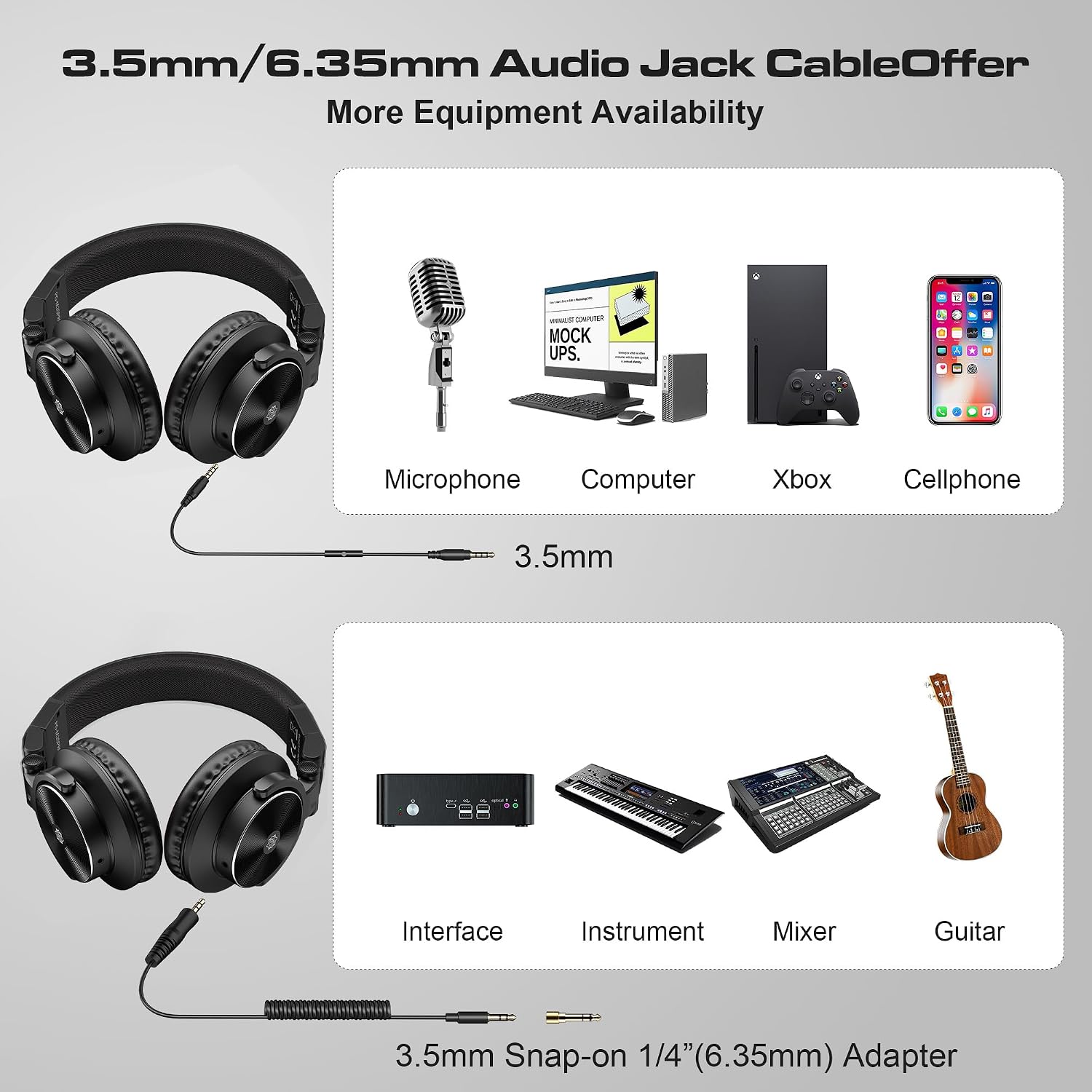 Thumbnail 5 de Ortizan Wired Studio Headphones, Over Ear DJ Monitor (Black) with Share Port