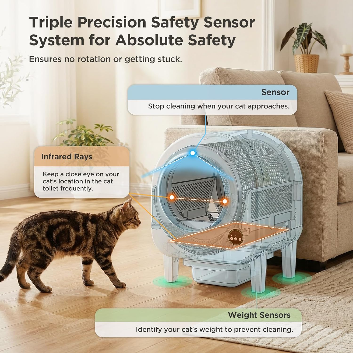 Detalle 2 de Gimars XXL 90L Anti-Pinch Self-Cleaning Cat Litter Box with App Control