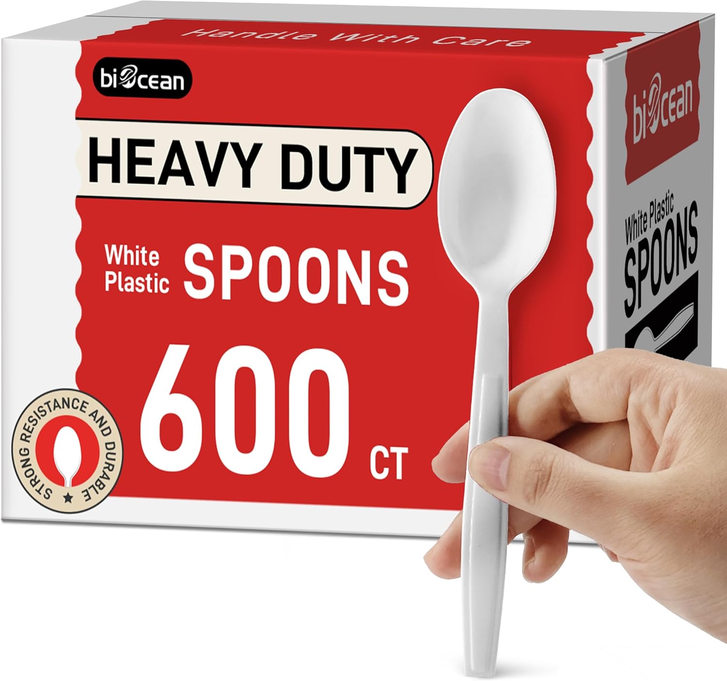 600Pack Disposable Plastic Spoons (Heavy-Duty) White Teaspoons for Parties, Restaurant & Takeout