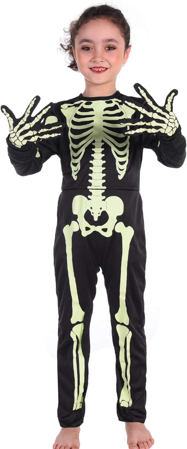 Detalle 2 de Besutolife 8T Glow-in-the-Dark Kids Skeleton Halloween Costume with Gloves