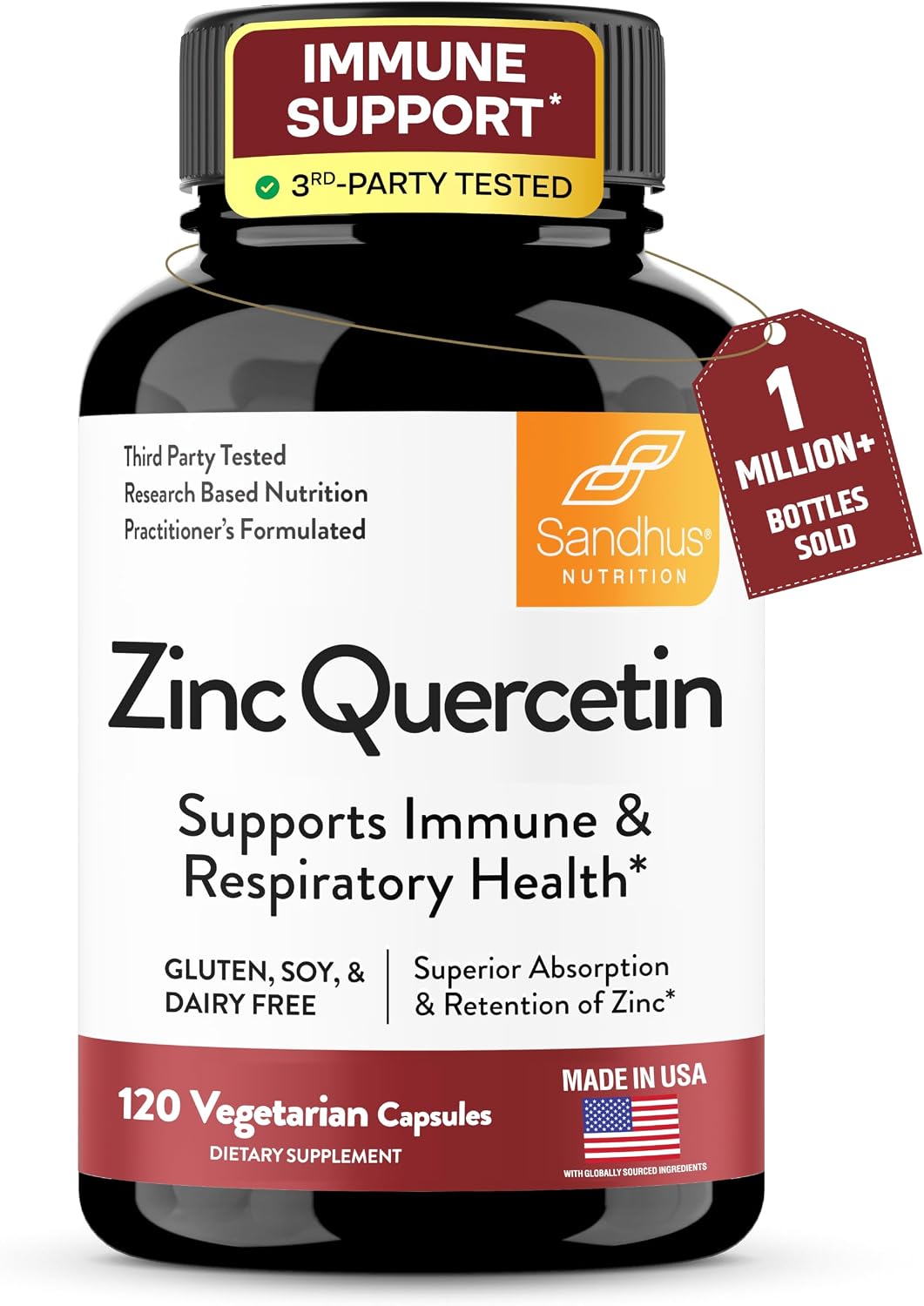 Detalle de Sandhu's SP-0066 Zinc Quercetin Supplement, 120 Veg Capsules, Third-Party Tested