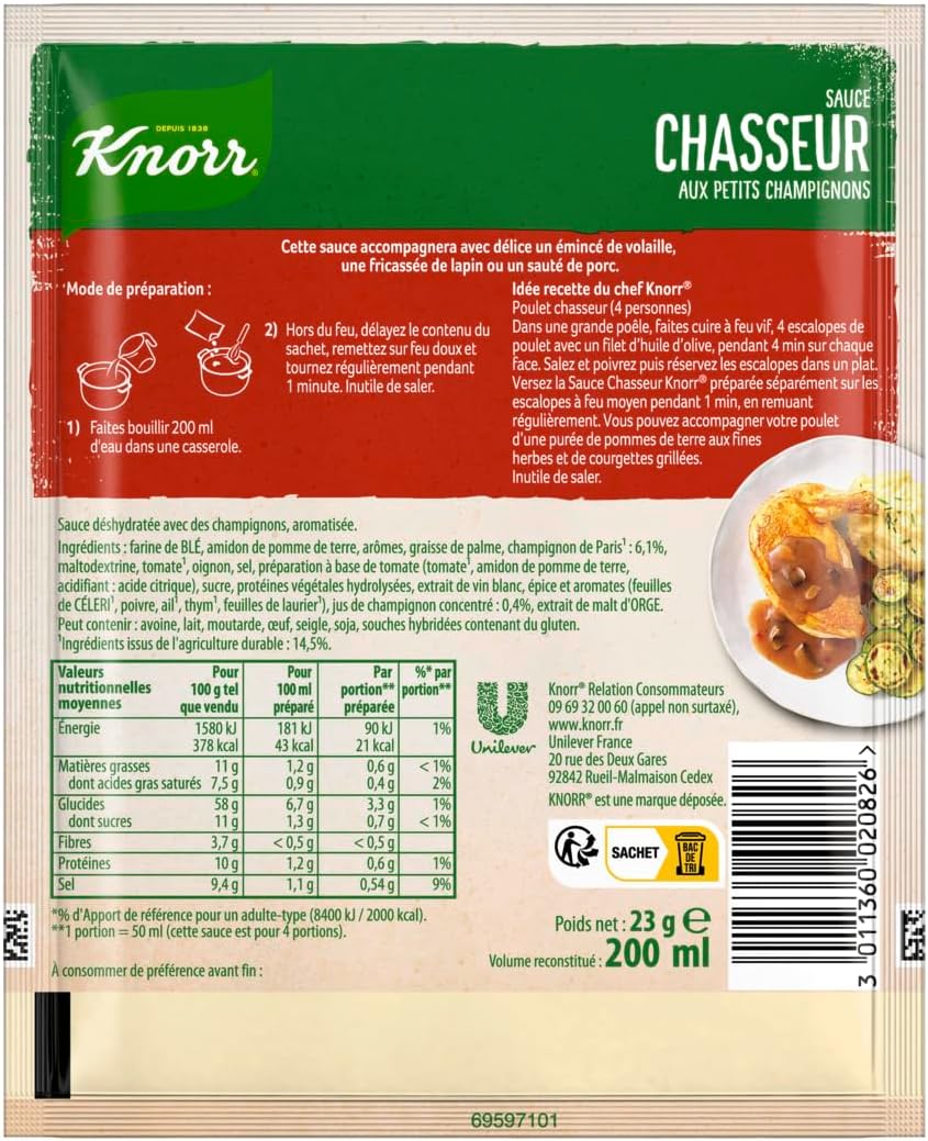 Detalle 2 de Knorr Sauce Déshydratée Chasseur Aux Petits Champignons – Lot de 16 sachets 23 g