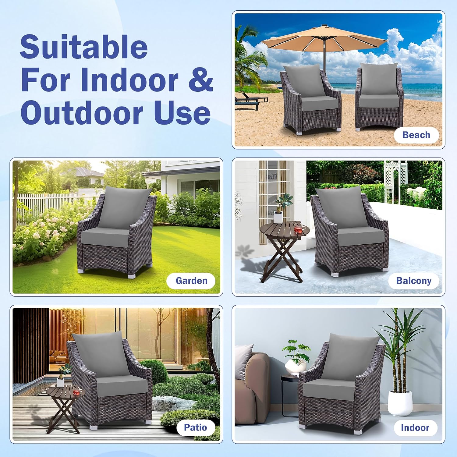 Thumbnail 6 de IASEAHK ISHWD2424575-25225-DarkGrey Outdoor Cushion Set, Water-Resistant