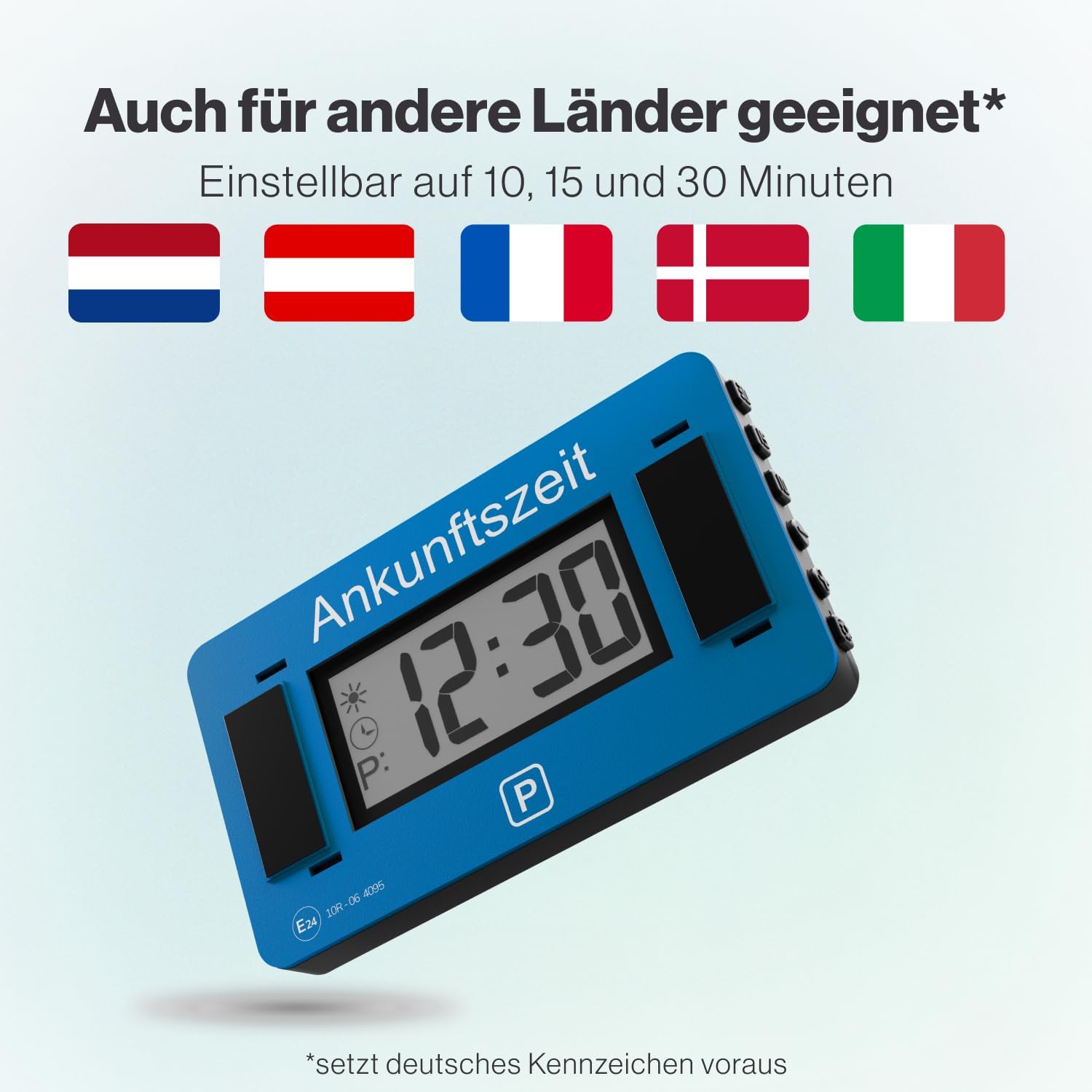 Detalle de Parkwächter V2 elektronische Parkscheibe mit StVO-Zulassung (ECE E24 10R – 06 4095) – Automatik, wechselbare Taktung, blau