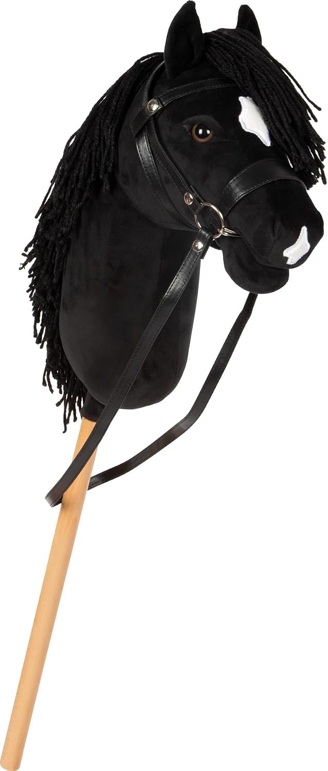 Detalle de Small Foot Hobby Horse Eddie Nero: cavalluccio con bastone in legno rimovibile e criniera da acconciare