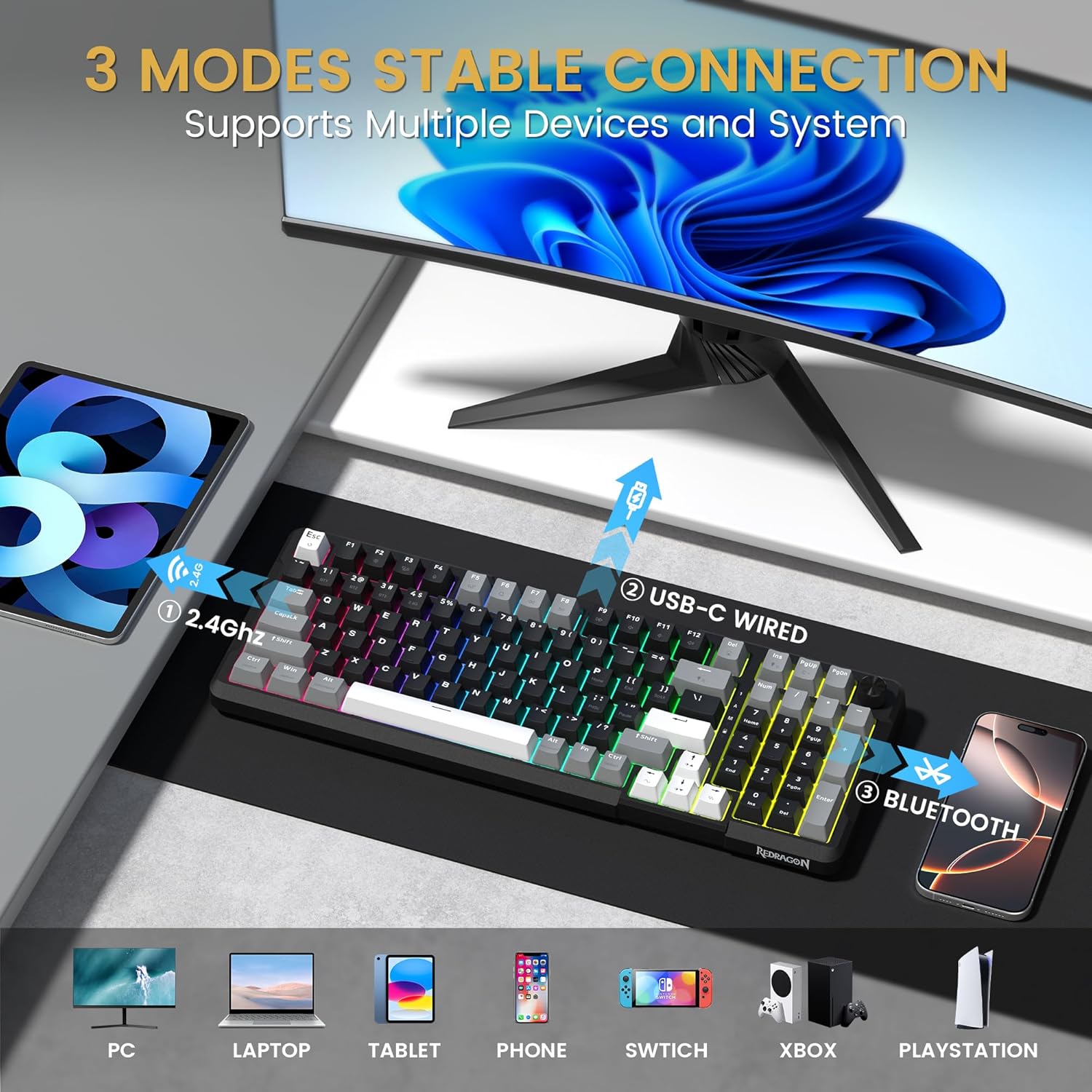 Detalle de Redragon K742 Wireless Mechanical Keyboard 5.0