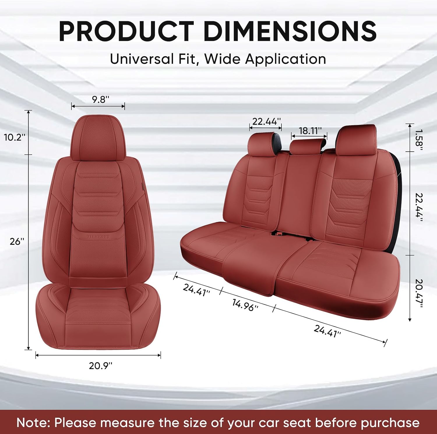 Thumbnail 4 de TIEHESYT Wine Red Car Seat Covers Full Set – Breathable Leather Front & Rear Seat Covers with Memory Headrest