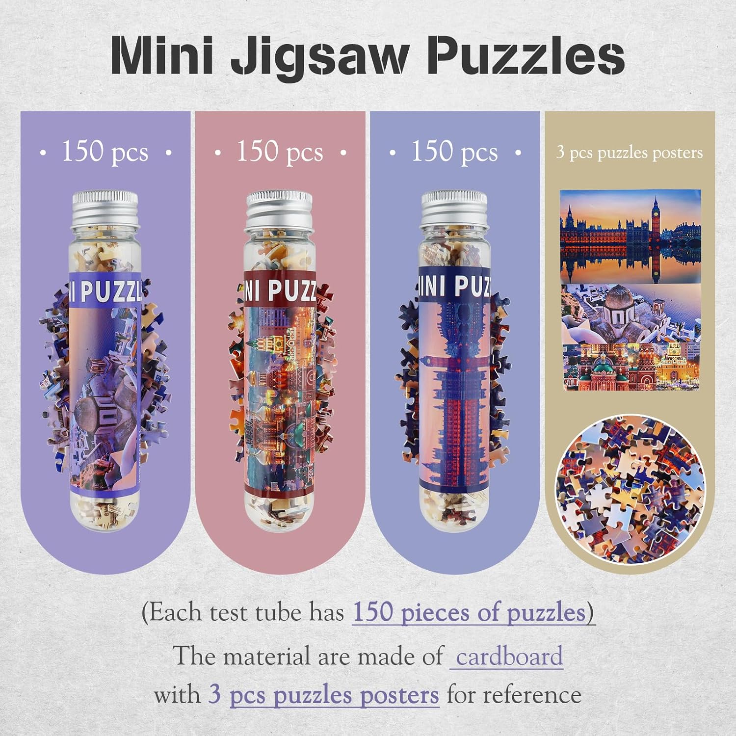 Detalle de MISITU 3er-Pack Mini-Puzzles (150 Teile) für Erwachsene – kompakte Kunst- und Knobelrunden