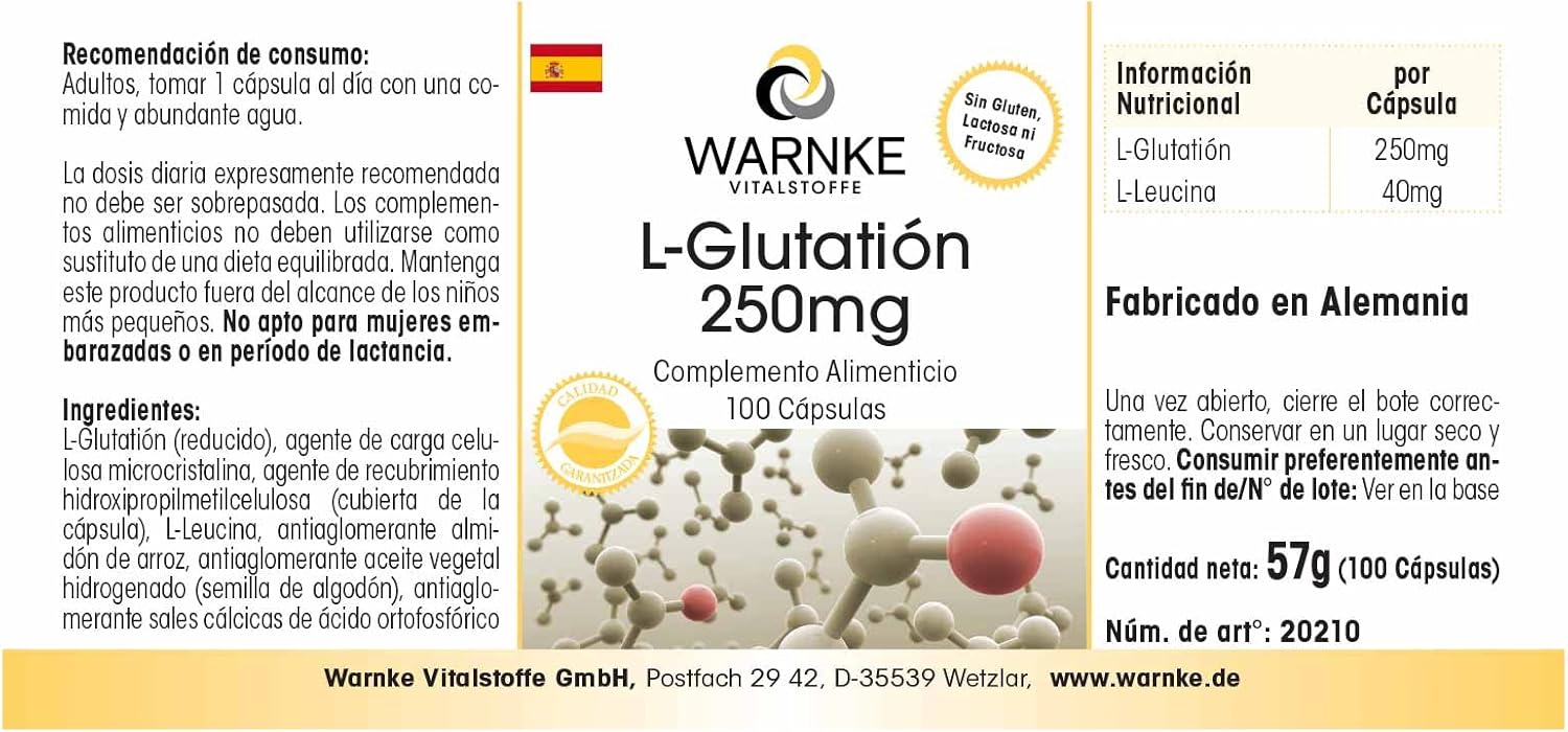 Thumbnail 4 de Warnke Vitalstoffe L-Glutatión 250mg 💊, 100 cápsulas