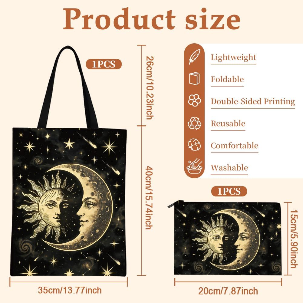Thumbnail 3 de Twinklemon 2 Pack Canvas Tote Bag for Women with Makeup Pouch – Sun & Moon Edition