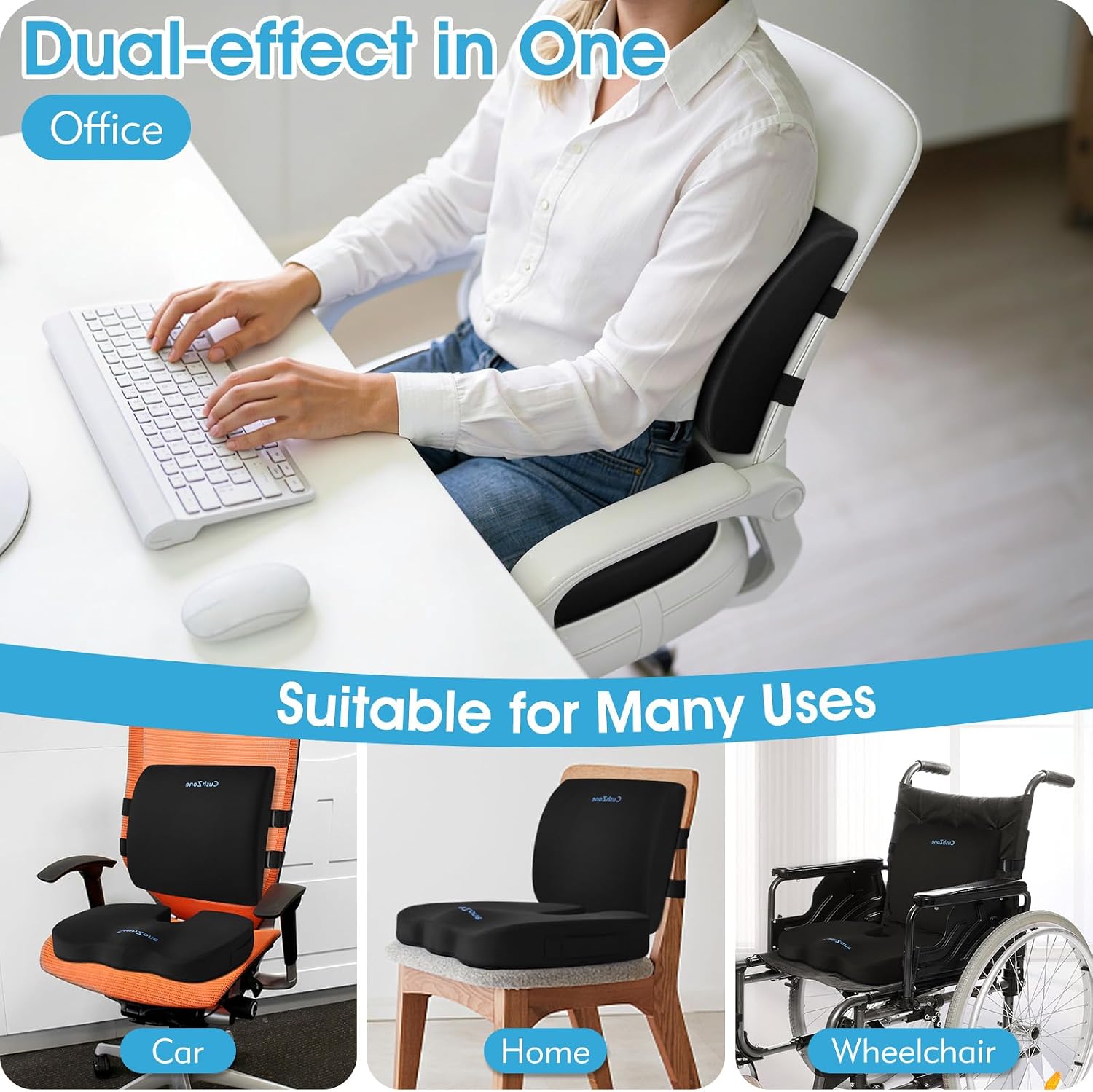 Thumbnail 4 de CushZone CZ0003-L-BL X-Large Seat Cushion and Lumbar Pillow, Black Memory Foam