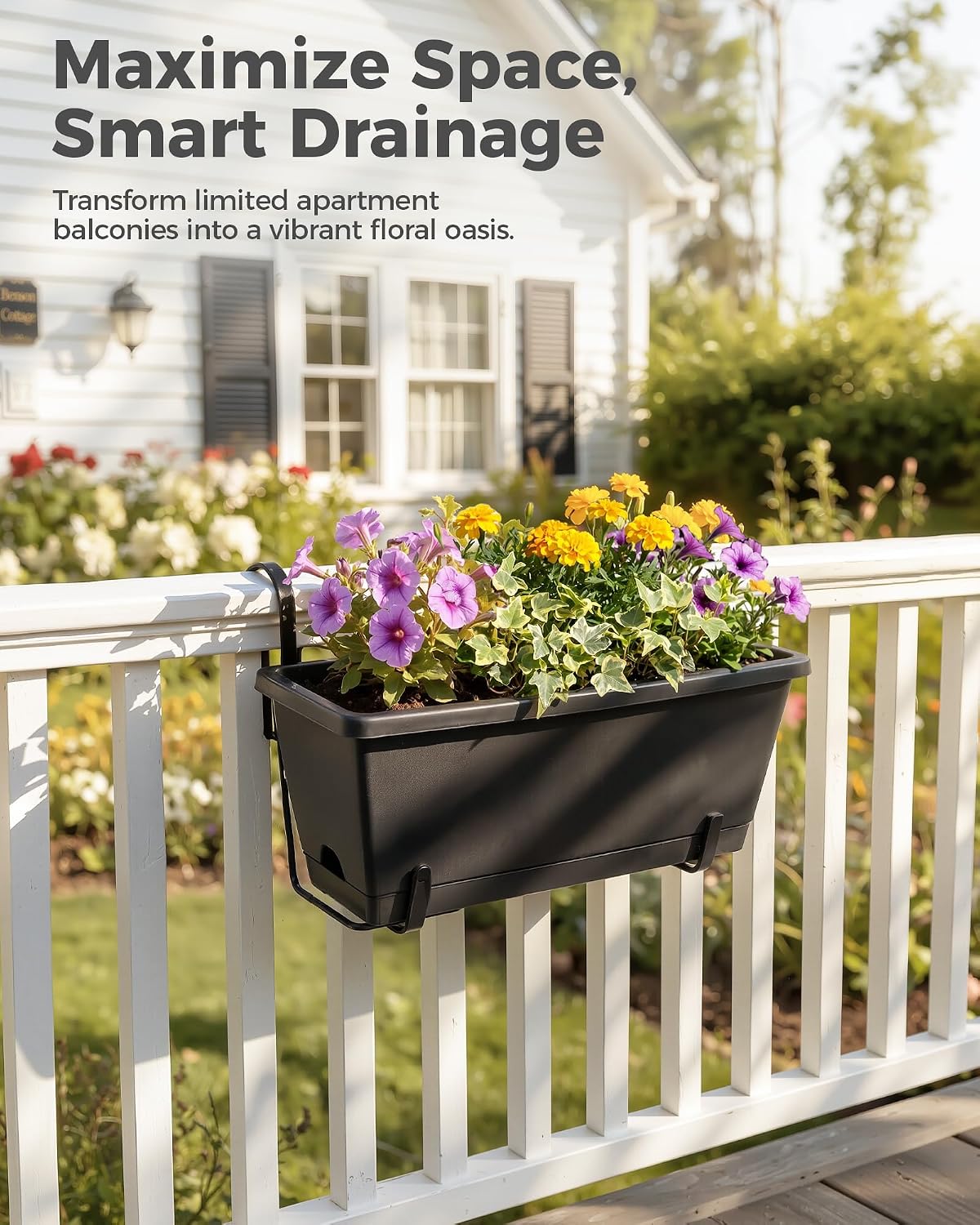 Thumbnail 6 de Bamworld 7-Piece 43 cm Window Box Planter Set, Black Plastic with Drainage