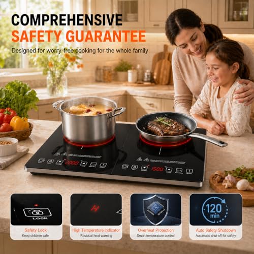 Detalle de AMZCHEF Plaque Induction 2 Feux – Tables de cuisson à Induction avec Contrôle Indépendant, 3500 W