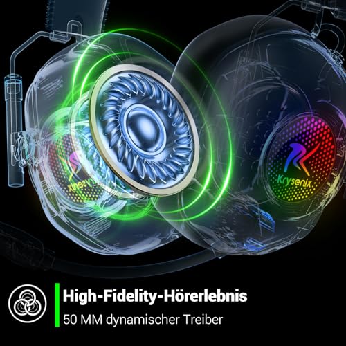 Detalle 2 de Krysenix Gaming Headset Wireless mit Mikrofon – 2,4‑GHz/Bluetooth 5.4, 60h Akku, PS5/PS4/PC/Switch