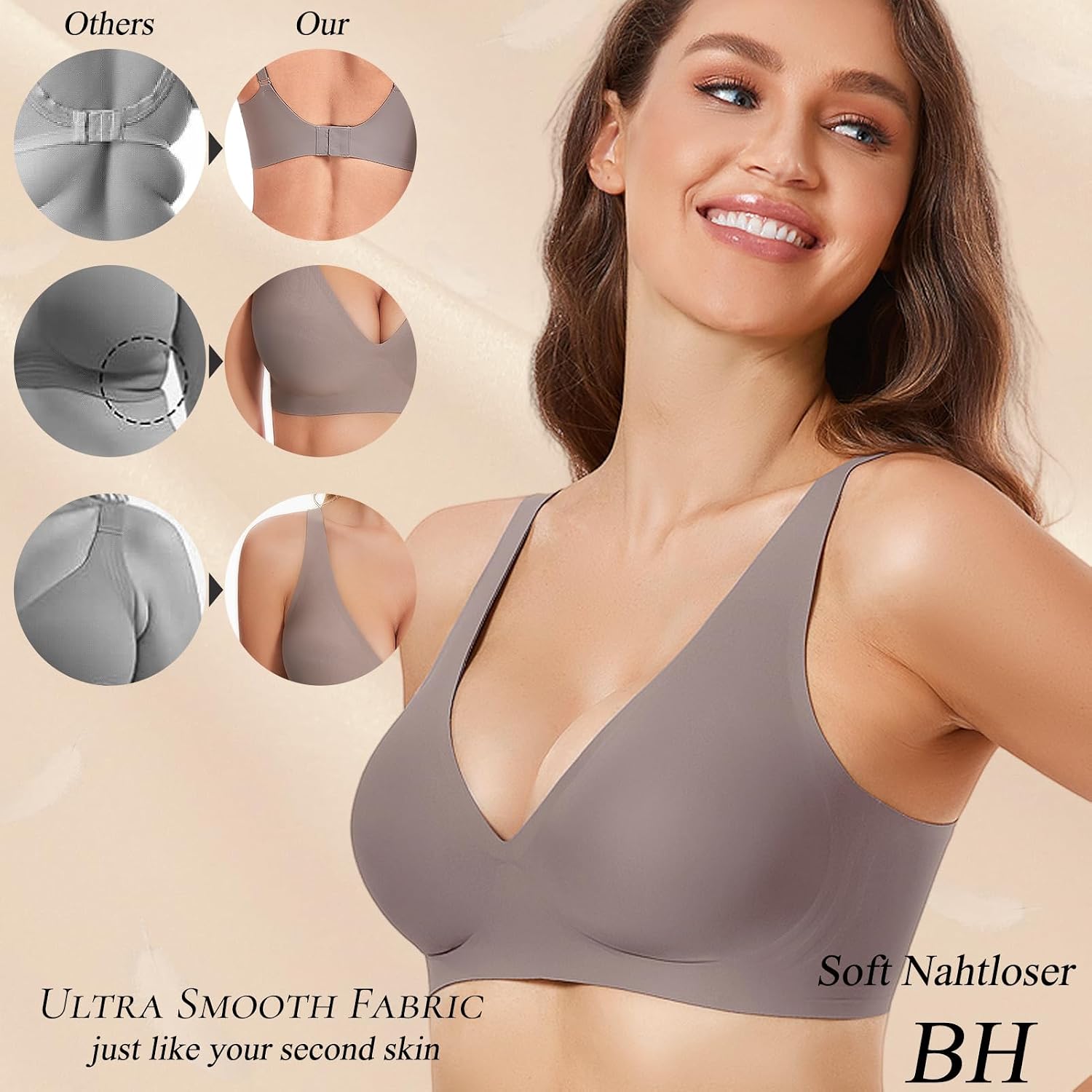 Detalle de JOYTREE Glatter Damen BH Nahtloser T-Shirt-BH