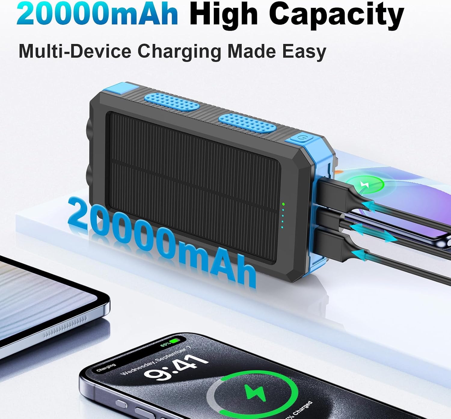 Detalle de YELOMIN PS35K 20,000mAh Solar Power Bank with 4 Built-In Cables