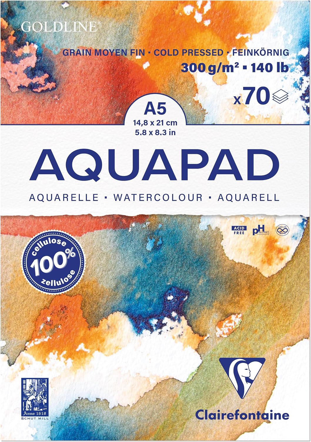 Imagen de Clairefontaine 975720C Goldline Aquapad A5 – 3er Pack, Aquarellblöcke 70 Blatt 300 g, mittelkörnig en OfertitasTOP