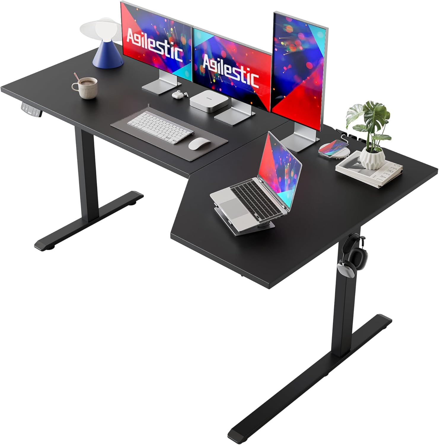 Detalle de Agilestic L-Shaped Electric Standing Desk, 160cm – Height Adjustable Sit-Stand Corner Desk for Home Office