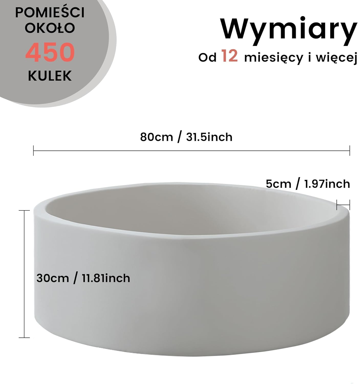 Thumbnail 3 de Zedachica Bällebad für Babys ab 1 Jahr, 80 x 30 cm Schaumstoff-Bällepool (Grau) – ohne Bälle