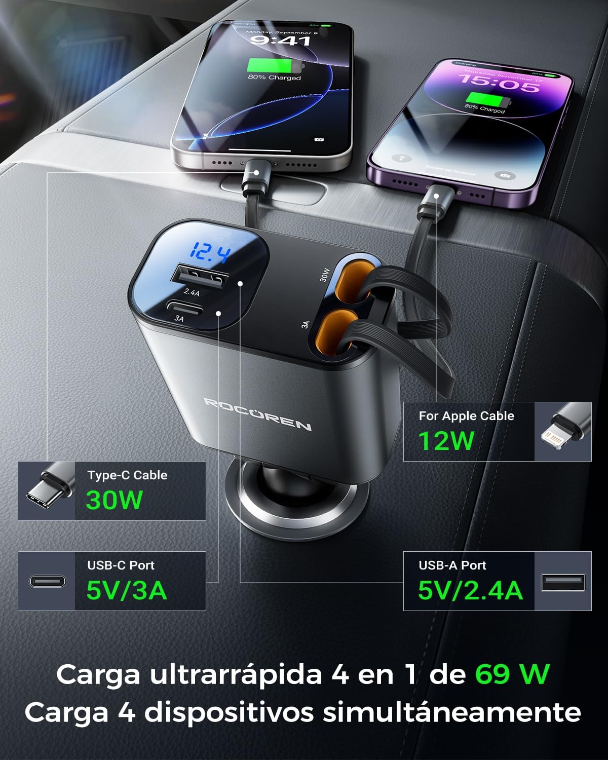 Thumbnail 4 de Rocoren 4 en 1 69 W cargador de coche