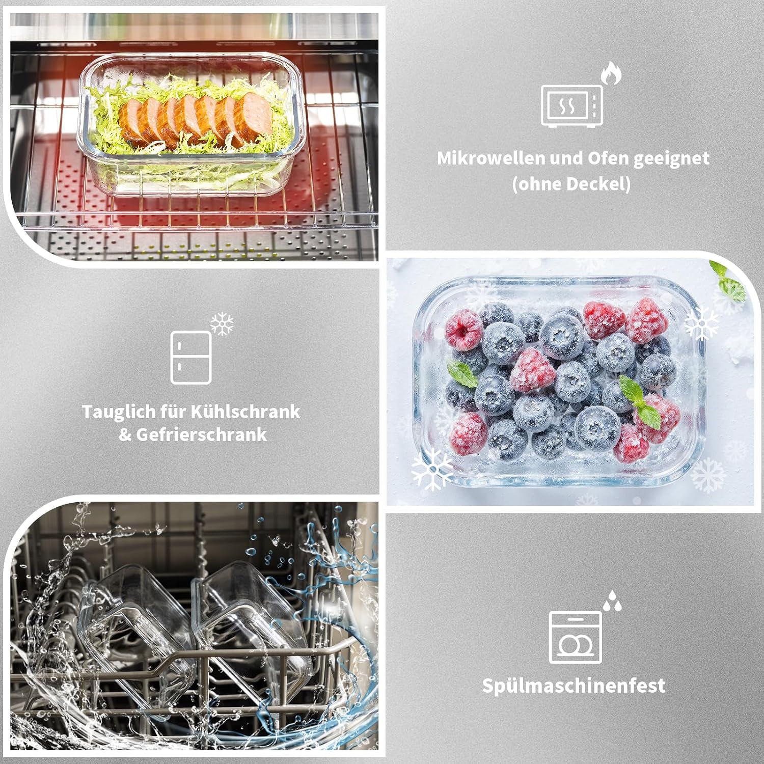 Detalle de S SALIENT Glas-Frischhaltedosen Set – 10-teiliges Meal-Prep Glasbehälter-Set mit Deckel (5x1050ml + 5x370ml)