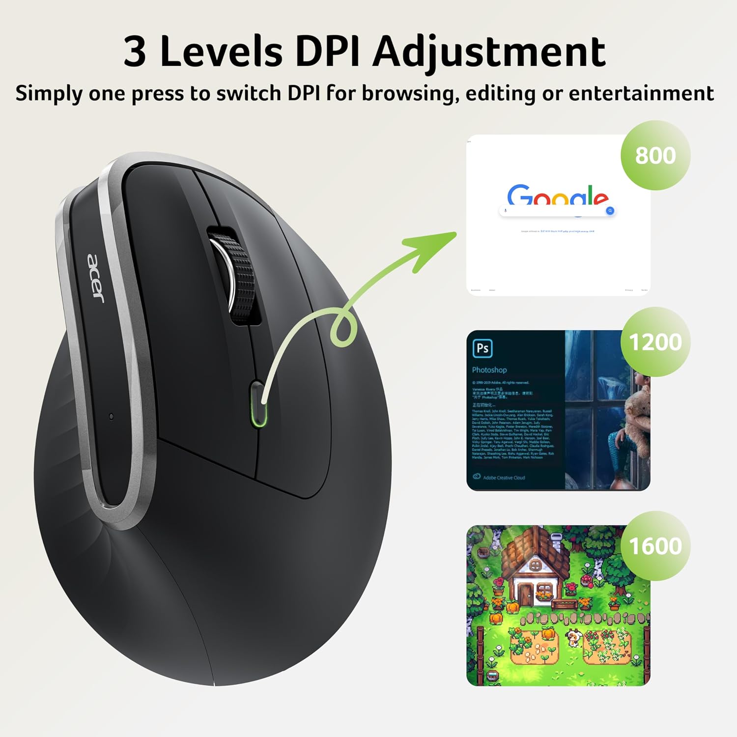 Thumbnail 5 de acer Ergonomic Wireless Mouse 500mAh