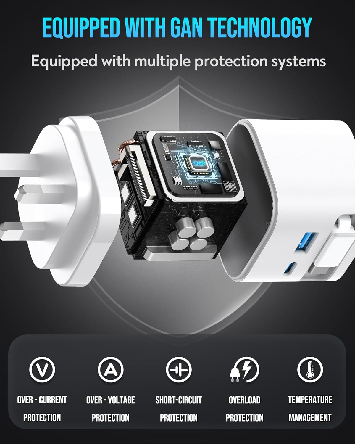Thumbnail 5 de 65W USB C Charger with Retractable Cable (GaN) – 3-Port UK Plug for MacBook, iPhone, iPad and more
