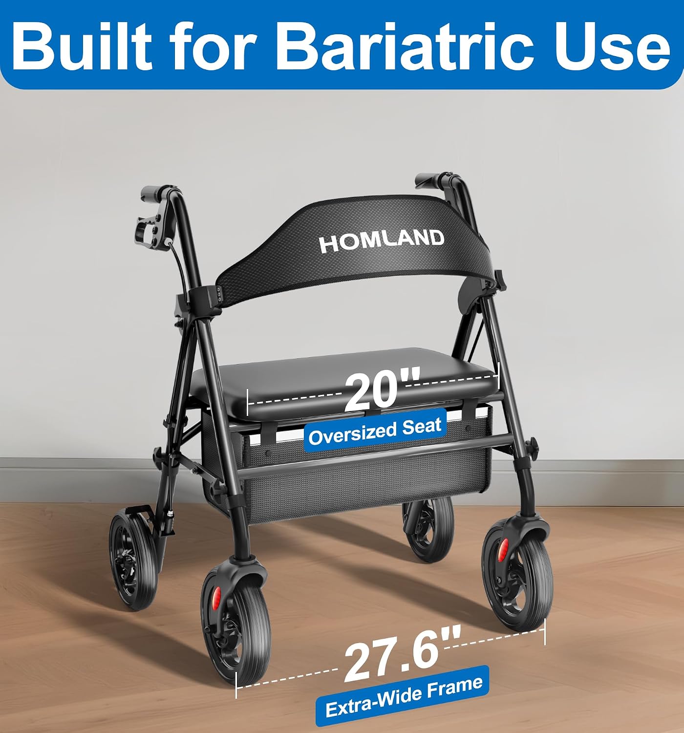 Detalle de HOMLAND Bariatric Rollator Walker 500 lb capacity 🚶
