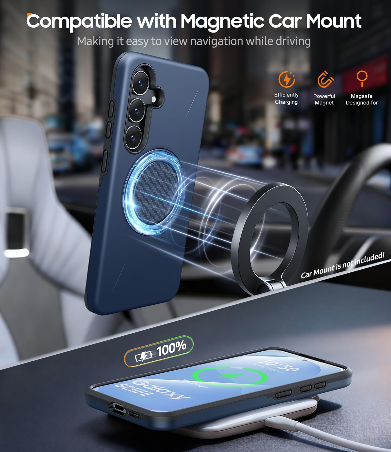 Thumbnail 4 de JAME for Samsung Galaxy S25 FE Case with 360° Ring Stand + Screen Protectors (2-Pack), Dual-Layer Shockproof Cover, Blue