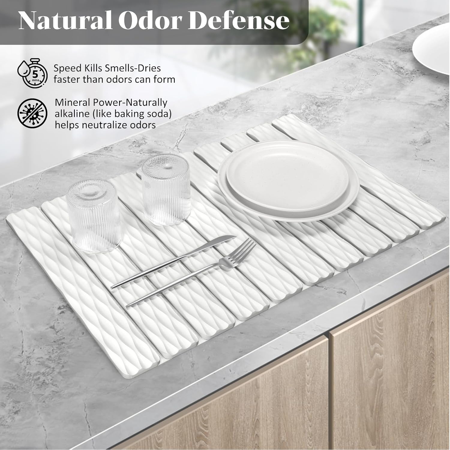 Detalle de Large Stone Wave Dish Drying Mat 24" 🧽