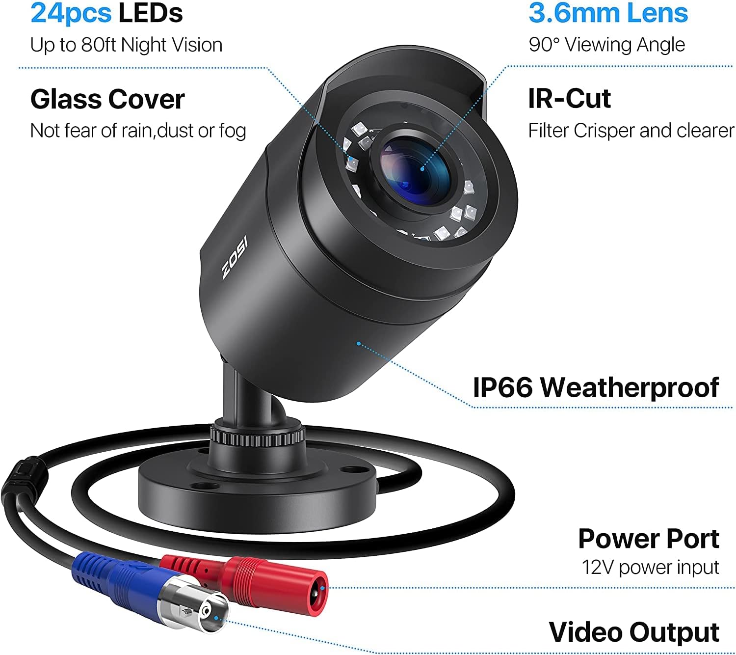 Detalle 2 de ZOSI 1080P 2-Pack TVI Bullet Cameras 2.0MP