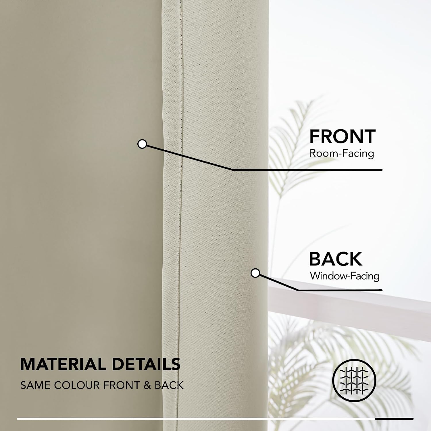Detalle de Deconovo Home light beige pencil pleat thermal blackout curtains (90 x 108 inch) – one pair
